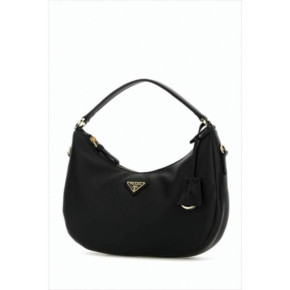 Prada Minimalist Crescent Black Shoulder Bag With Gold-Tone Accents - NWT